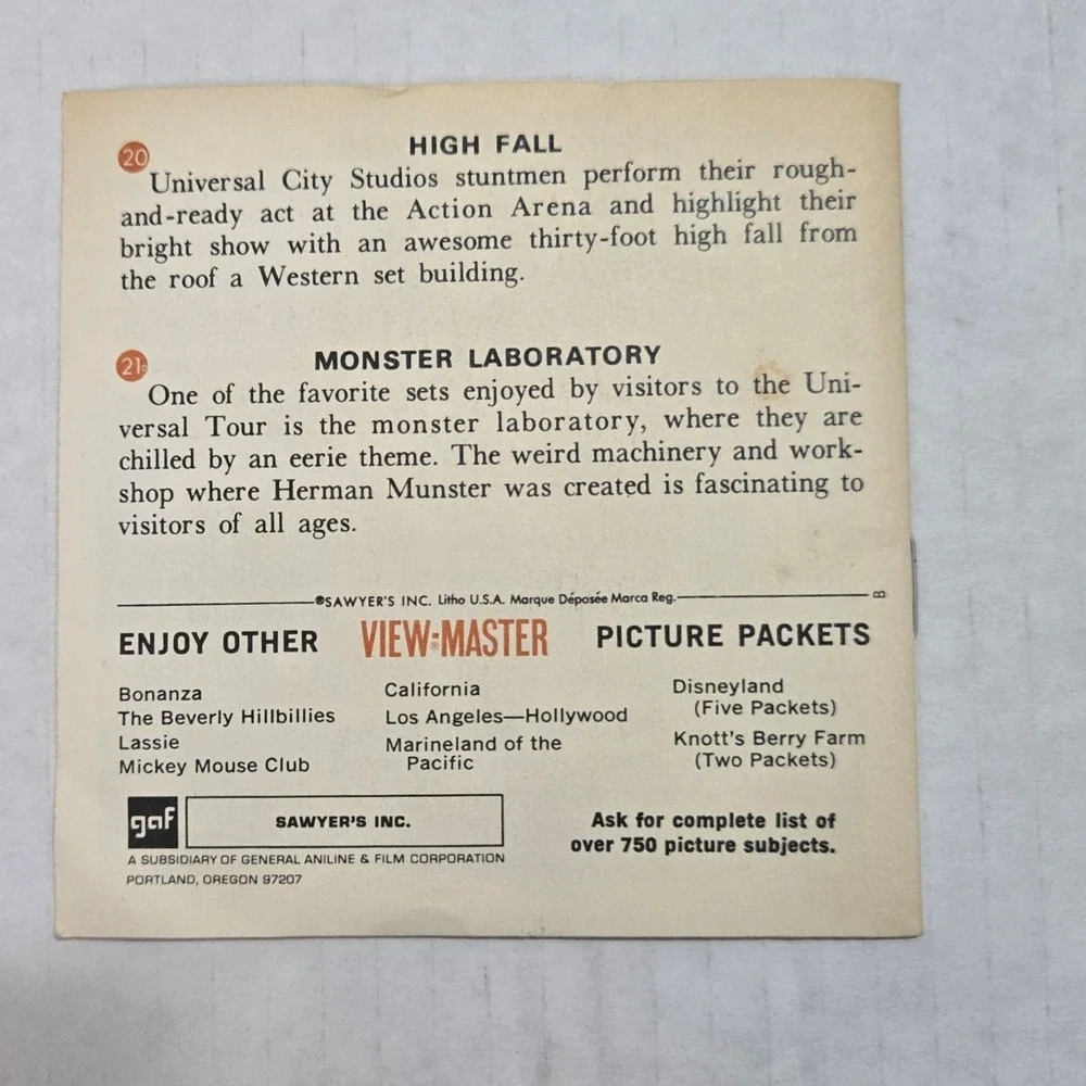 Vintage GAF View Master Universal City Studios 3 Reel Set B477 USA Made Complete